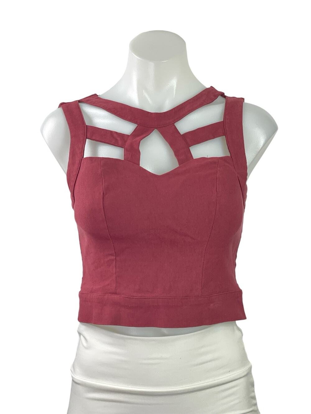 Charlotte Russe Women's Red Sleeveless Back Zip Cutout Tank Crop Top Size XS